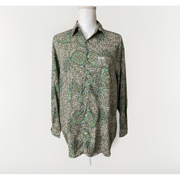 Vintage 90s Guess George Marciano Top Women’s 2 Green Floral Button Up Retro - Picture 1 of 8